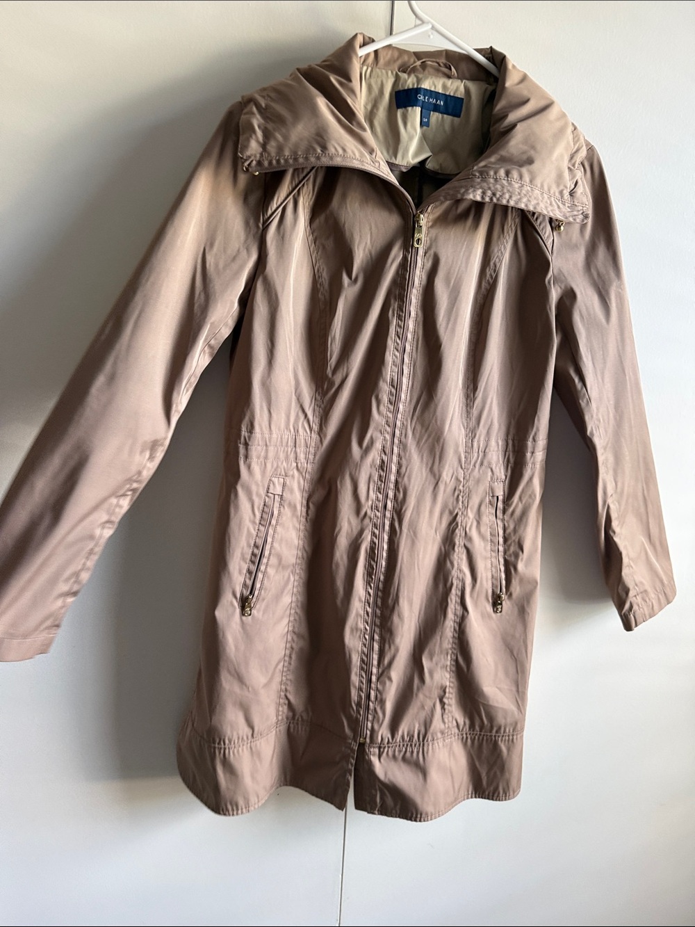 Cole Haan Taupe Lightweight Zip-Front Trench Coat